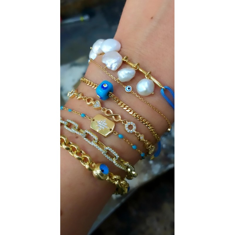 Mavi Boncuklu Zincir Bileklik